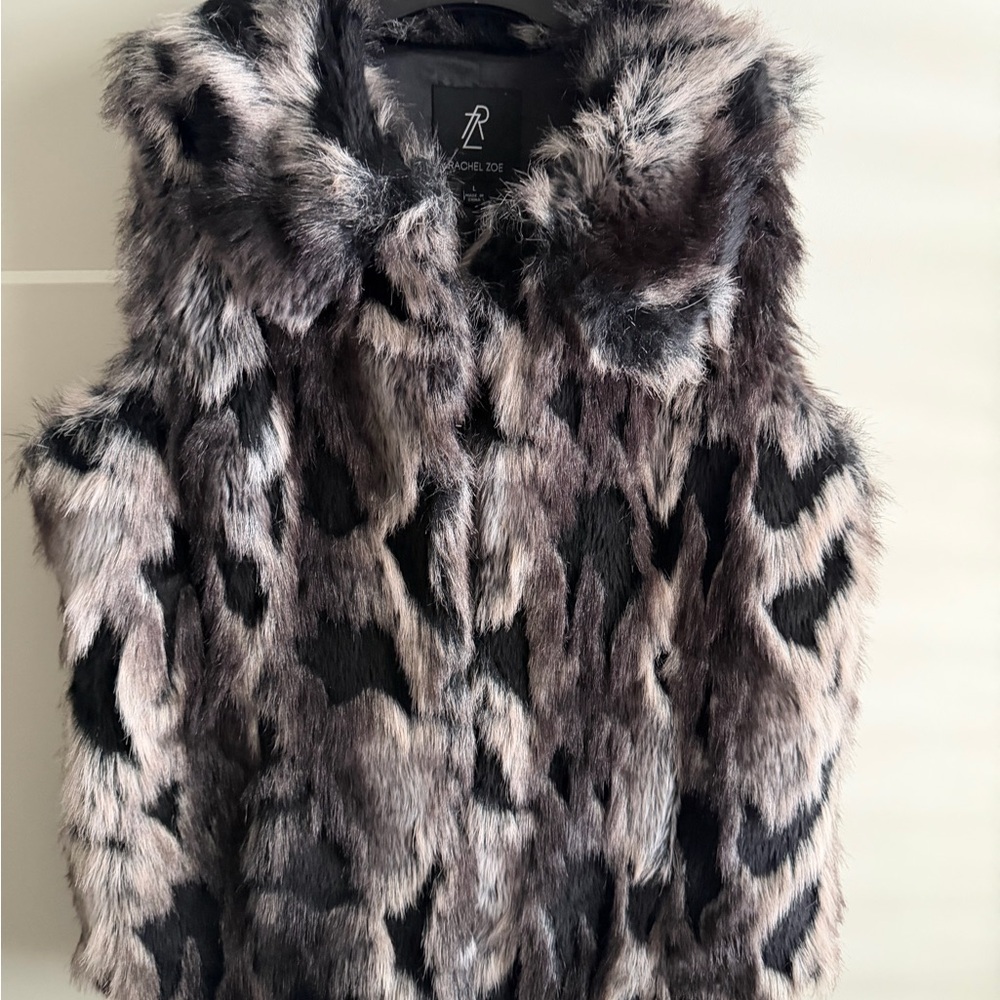 Rachel Zoe Black and Gray Faux Fur Vest
